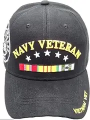 [First Military Choice] Navy Veteran (Vietnam Ribbons) (Emblem Shadow on Side) (Vietnam Vet on Bill) Baseball Cap (Black), Navy, 0-1