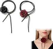 [EUYKQNOI] Flower Choker Necklace, Pack of 2, Elegant Rose Choker, Black, Adjustable Gothic Collar for Women, Perfect for Wedding, Party, Valentine's Day, Statement Necklace, Bridal Jewellery, Gift Idea