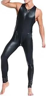 [JEShifangjiusu] Men'S Shiny Patent Leather Catsuit Full Body Tight Zipper Jumpsuit Crotch Zip Clubwear Leggings Clothing