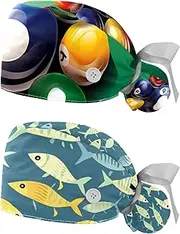 [YTYVAGT] 2-Pc,Nurse Scrub Caps,Scrub Hats with Buttons and Cotton Sweatband,Billiard Background