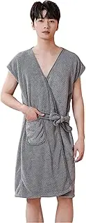 [YJZQ] Men's Soft Bathrobe, Breathable Robe, Adjustable Sauna Kilt, Comfortable Sauna Towels, Comfortable Sauna Coats, Multi-Purpose Bath Towel with Straps for Swimming, Shower, Spa, Beach