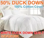 SB/DB/QB/KB/SK 50/50 White Duck Down Feather Winter Quilt/Blanket/Duvet