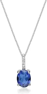 [Gin & Grace] Gin and Grace 10K White Gold Sapphire Pendant with Diamonds for women | Ethically, authentically & organically sourced (Oval-cut) shaped Sapphire hand-crafted jewelry for her | Sapphire Necklace for women