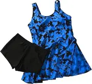 [Generic] Swim Top Plus Size Women Plus Size Swimsuits Two Piece Bathing Blouson Tops with Swim Shorts Athletic Swimwear Boys Swim Trunks Size 16/18