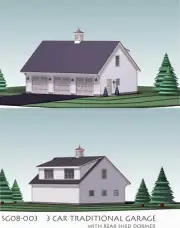 GARAGE PLANS BLUEPRINTS 3 CAR TRADITIONAL w SHED DORMER