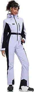 [HOTIAN] Women's Ski Suit Women's One-Piece Ski Overall Winter Warm Snow Skiing Windproof Waterproof Outdoor Snow Overall Jumpsuit with Hood Thick Snowsuit Ski Suit