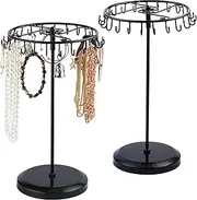 [Ferraycle] 2 Pcs Rotating Necklace Holder Metal Necklace Stand Necklace Organizer for Bracelet Earring Keychain Ring Jewelry Display, 13.4 Inch (Black)