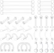 [vcmart] Bioflex Piercing Retainers Set of 36 Lip Nose Eyebrow Tongue Belly Button Ear Piercing Kit Plastic