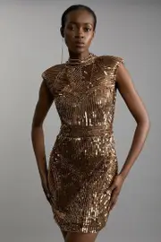 Petite Embellished Pearl Strong Shoulder Mini Dress