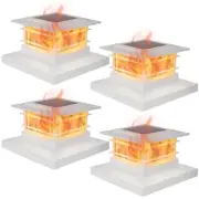 Dynaming 4 Pack Solar Flame Post Lights Outdoor, Solar Powered Fence Post Whi...