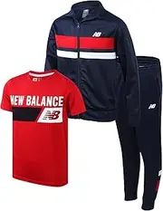 [New Balance] Boys' Sweatsuit Set - 3 Piece Zip Up Jacket, Graphic Tee, and Jogger Pants - Boys Activewear Tricot Jogset (4-12)