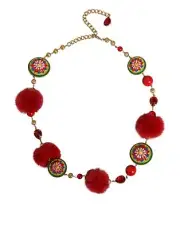 Dolce&Gabbana Women Red Gold Waist Belt Brass Fur Crystal Chain Beaded Strap M