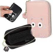 [BESTYASH] 2pcs Cute Cat Zipper Wallets Small Card Holder Purses for Women Girls Adorable Design Multiple Card Slots for Storing Cash and