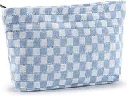 ZLFSRQ Checkered Makeup Bag for Women Large Capacity Blue Travel Cosmetic Bag Set Makeup Pouch for Purse Zipper Toiletry Organizer Cute Y2K Aesthetic Trendy Adults Zipper Skincare Storage Organizer
