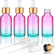 4 pack 1 oz Glass Dropper Bottle with Extra 2 Spray Nozzles 30ml Rainbow Colored Thick Glass Tincture Bottles Leakproof Travel Essential Oils Bottles (1 OZ)