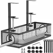 Under Desk Cable Management Tray, Upgraded Cord Organizer Under Desk with 3 Hooks, for Desk line Management, Table Wire Management Box for Office and Home, No Damage to Desk