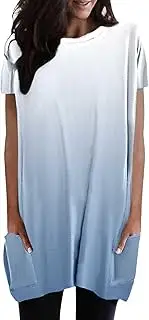 [Generic] Summer Tops Baggy Going Out Round Neck Plus Size Fashion Tops for Women, Blue, Medium