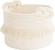 Extra Large Decorative Woven Cotton Rope Laundry Basket - Blanket & Baby/Dog Toy Storage Bin - White (24cm*17.5cm)