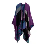 Nevenka Womens Winter Reversible Oversized Blanket Cape Shawl-Leopard Purple