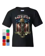 Honor Their Sacrifice Youth T-Shirt POW MIA Military Remembrance Army Kids Tee