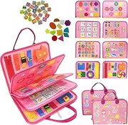 Busy Board, Toddler Travel Busy Book, Quiet Book, Sensory Toy for Toddlers 2 3 4, Montessori Toddler Activities Board, Educational Toys for 2 Year Old Girls Boys Gift (Pink)