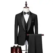 Men's Wedding Tuxedos Party Black Tie Solid Colored Standard Fit 3 Piece Single Breasted One-button