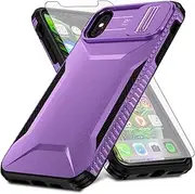 Asuwish Phone Case for iPhone Xs Max with Screen Protector and Slide Camera Cover Rugged Hybrid Shockproof Protective Cell Accessories i X XR Xsmax 10x SX Xmax 10xs 10s 10 Plus Xmaxs Women Men Purple