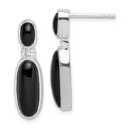 Sterling Silver Rhodium-Plated Polished Oval Onyx Post Dangle Earrings