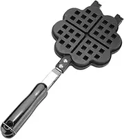 Cast Iron Waffle Maker, Waffle Mould Heart Shape Household Kitchen Gas Non-Stick Waffle Baking Pan Mould, Plastic Handle Protector Against Burn, Waffles Maker for Home