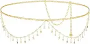 [Generic] Women Metal Chain Belt, Adjustable Gold Rhinestones tassels Waist Chain Body Belly Chain for Dresses Jeans