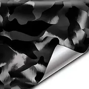 VViViD+ 2020 Edition Black Stealth Large Sized Pattern Camouflage Vinyl Car Wrap Roll (3ft x 5ft) Self Adhesive Film Air Release Technology, Scratch Resistance, Protective Liner, Bubble-Free
