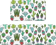 Lovely Succulent Print Kitchen Floor Mat 2 Sets Non-Slip Rugs for Kitchen Laundry Office and Home Decor
