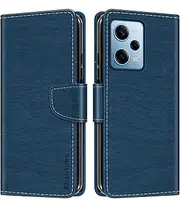 Striped PU Leather Wallet Phone Case Compatible with Xiaomi Redmi Note 12 Pro 5G, Slim Magnetic Flip Cover with Card Slots and Stand Function (Blue)