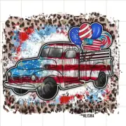 Sublimation Print Leopard USA Old Truck July 4th Ready to Press Heat Transfer