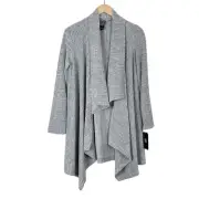 Clara Sun Woo Drape Front Cardigan Open Front Long Sleeve Black White Size XS