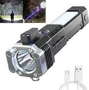 Multi-Function Car Safe Hammer Light Flashlight, Emergency Escape Torch Tool, High Lumens Rechargeable Solar Powered E_mergency Rescue Tool Flashlight for Indoor