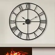 80cm Large Oversized Wall Clock Modern Round Black Metal Silent Almost Non Ticking Battery Operated Roman Numerals Clocks for Living Room Bedroom Kitchen Decor - 80cm