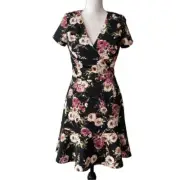 Aqua Ady Floral Printed Ruffle Hem Dress Size Large Moody Black Multicolor NEW