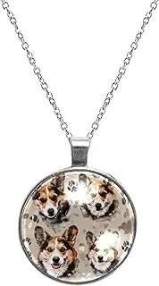 [Diusye] Necklaces for Women, Corgi Dogs Pawprints Print Stainless Steel Pendant Necklace Jewelry Birthday Anniversary Wife Girls Friends Gift