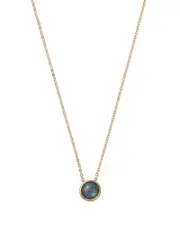 Black Opal Bezel Set Pendant Necklace in 14K Yellow Gold, 17