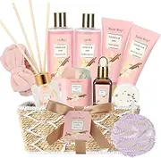 Spa Gift Basket Vanilla Oat 14 Pcs Bath Scents for Women,Bath Gift Set Enriched Shea Butter. Home Spa with Shower Gel, Body Oil, Diffuser, Shower Steamer & More for Mom