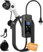 Qkcabo Type 1 (SAE J1772) EV Charger, 100-250V Adjustable 8/10A Portable Elec...