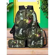 3-Piece Dinosaur Backpack Set for Kids – T-Rex Print School Bag with Lunch Bag Pencil Case, Durable Lightweight Bookbag for Boys Girls, Ideal for School, Tra
