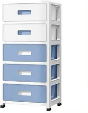 5 Drawers Plastic Cabinet Storage Dresser, Drawers Organizer Unit for Clothes, Snacks, Bedroom, Playroom, White & Blue
