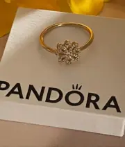 Authentic Pandora 150182CZ-58 Lace Botanique Clear CZ Size Us 8.5 14K Gold Ring