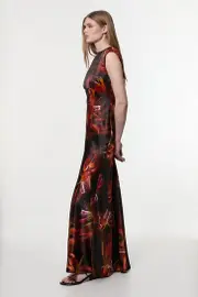 Satin Strong Shoulder Woven Maxi Dress