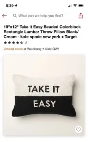 Kate Spade For Target Pillow 18 X 12 Beaded Pillow - TAKE IT EASY