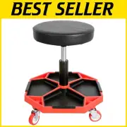 Durable Steel Garage Creeper Stool with Padded Seat & Tool Tray - 360° Mobility
