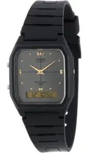Casio Men's Analog-Digital Quartz Dual Time Black Resin Watch AW48HE-8A