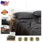 Elegant Charcoal Grey 3-Piece Bed Sheet Set, Bamboo-Rayon & Cotton Twin Size